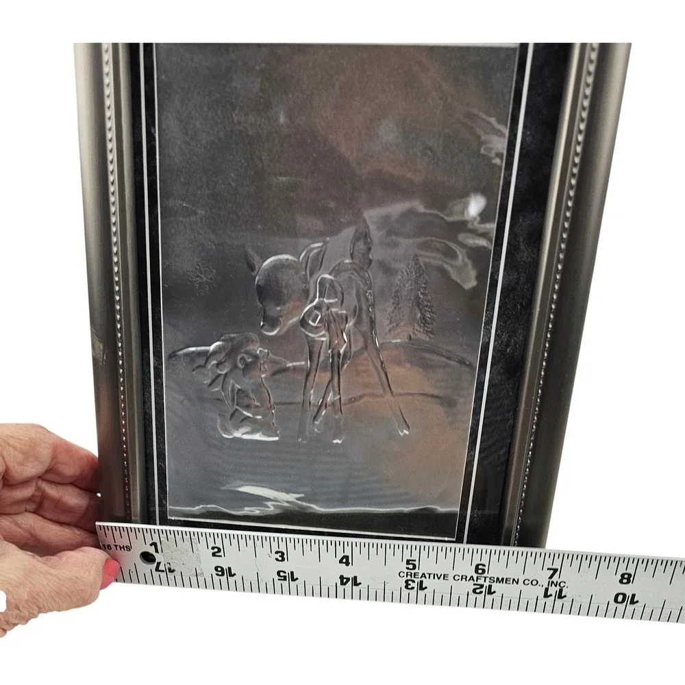 Fetco‎ Home Decor Framed Embossed Metal Art Deer Fawn Winter Scene